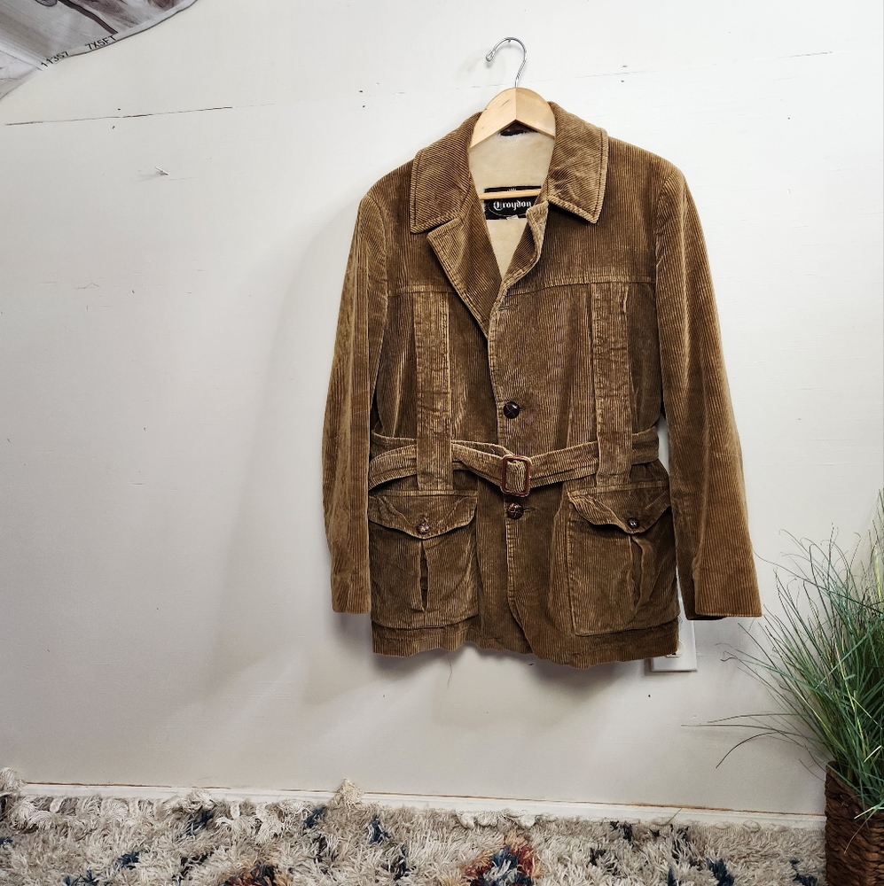 Vintage 90s Tan Corduroy Jacket Grunge 1990s Rocker Boho Bohemian Festival - Picture 8 of 8